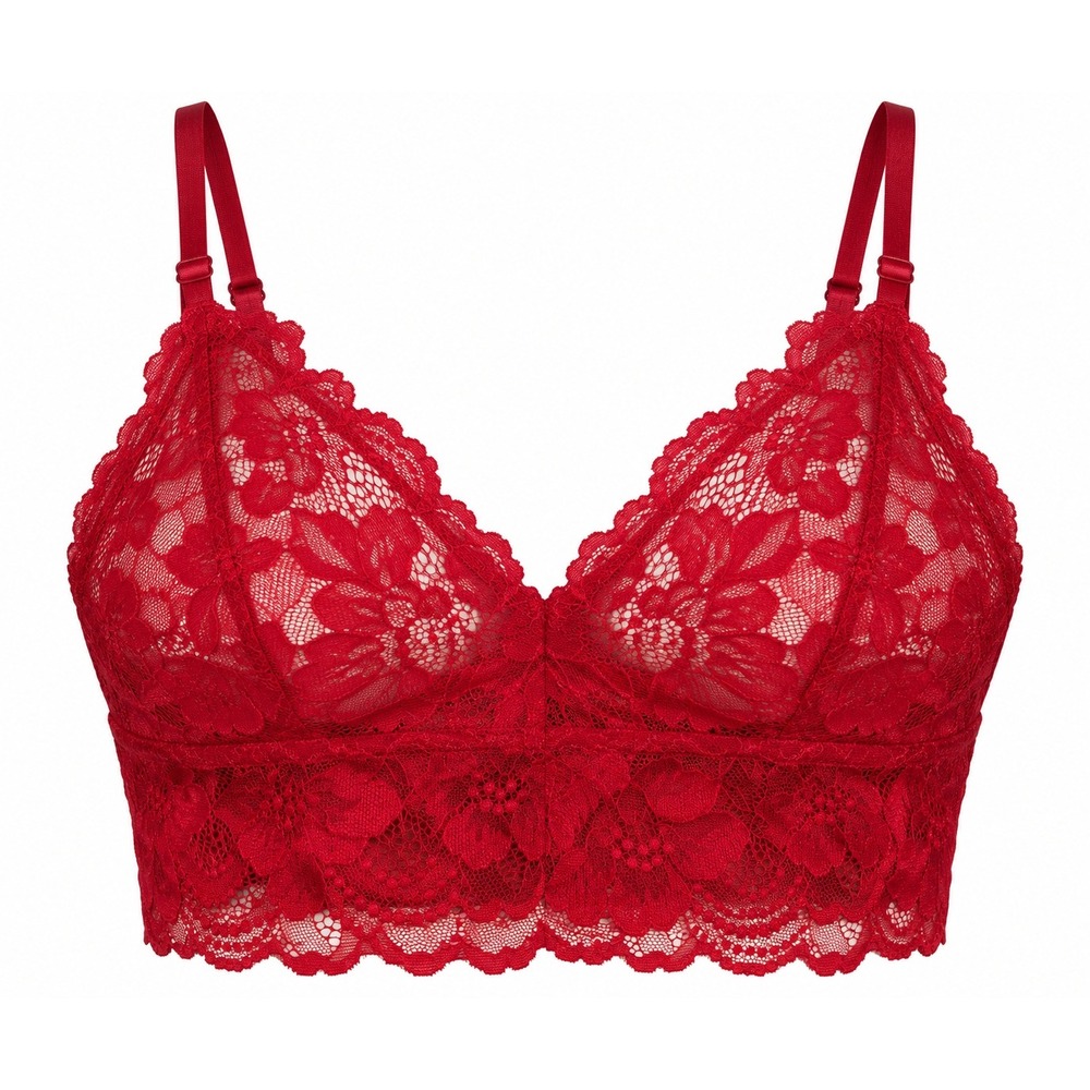 Blush Lingerie Bralette M Red Floral Lace Scalloped Sheer Adjustable Straps